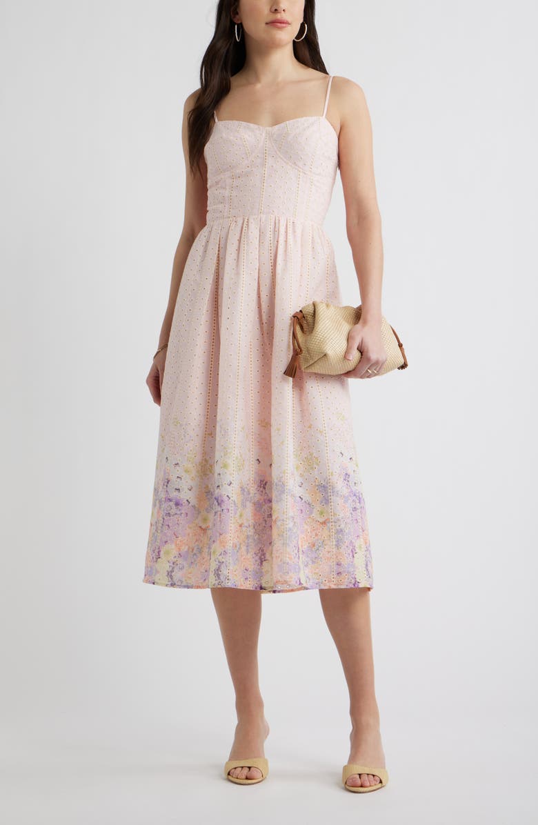 Chelsea28 Seamed Bodice Broderie Anglaise Dress, Alternate, color, Pink Rosewater