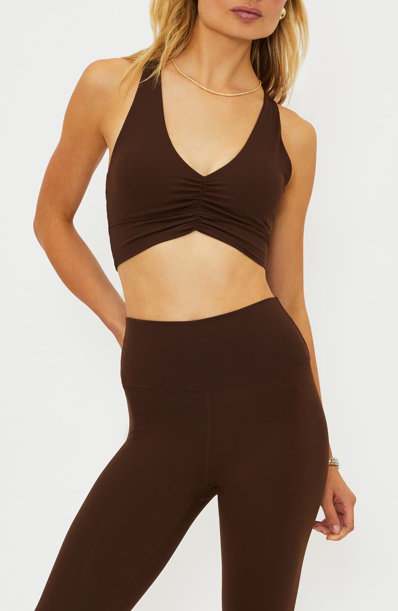 Beach Riot Mindy Ruched Racerback Sports Bra, Alternate, color, Chestnut