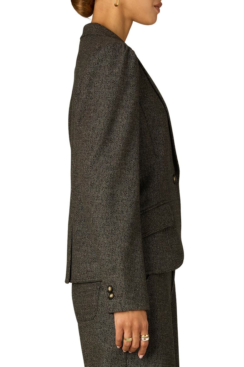Puff Shoulder Tweed Blazer, Alternate, color, BLACK/ BIRCH