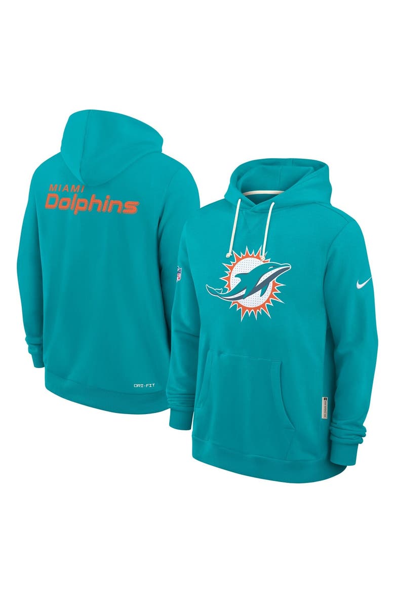 Men's Nike Aqua Miami Dolphins Sideline Initial Home Performance Pullover Hoodie, Alternate, color, Aqua