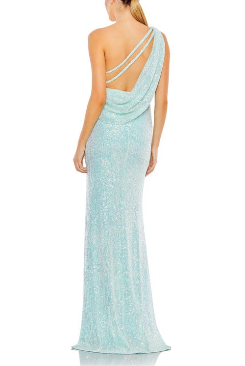 Mac Duggal Sequined One Shoulder Column Gown In Ice Blue