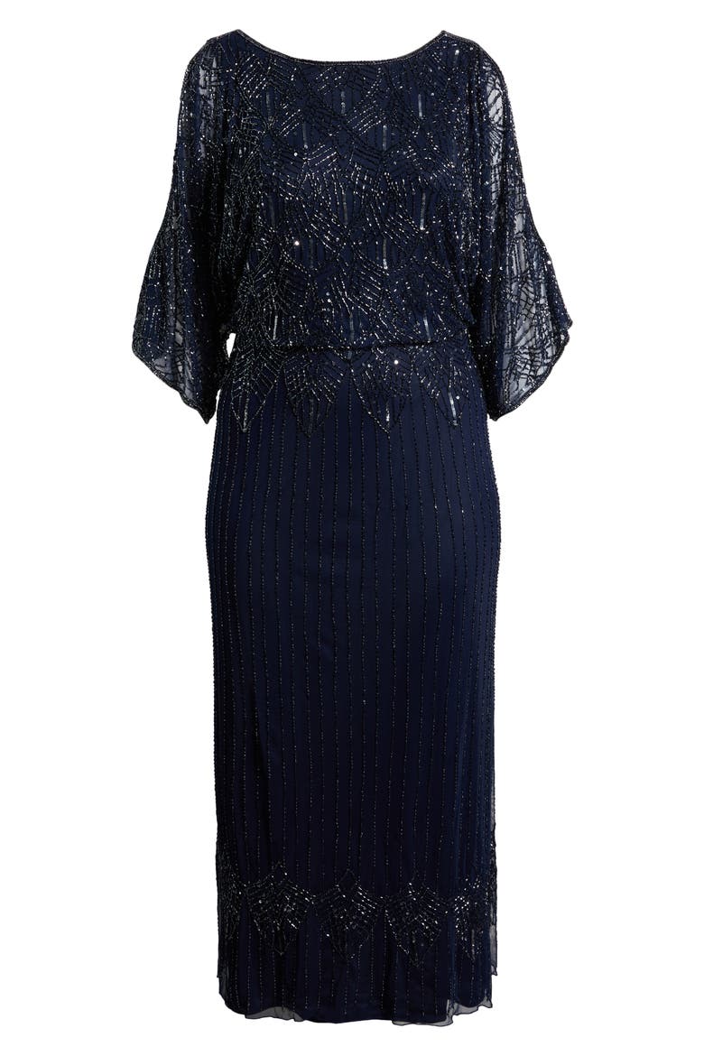 Beaded Cold Shoulder Blouson Gown, Alternate, color, NAVY 410