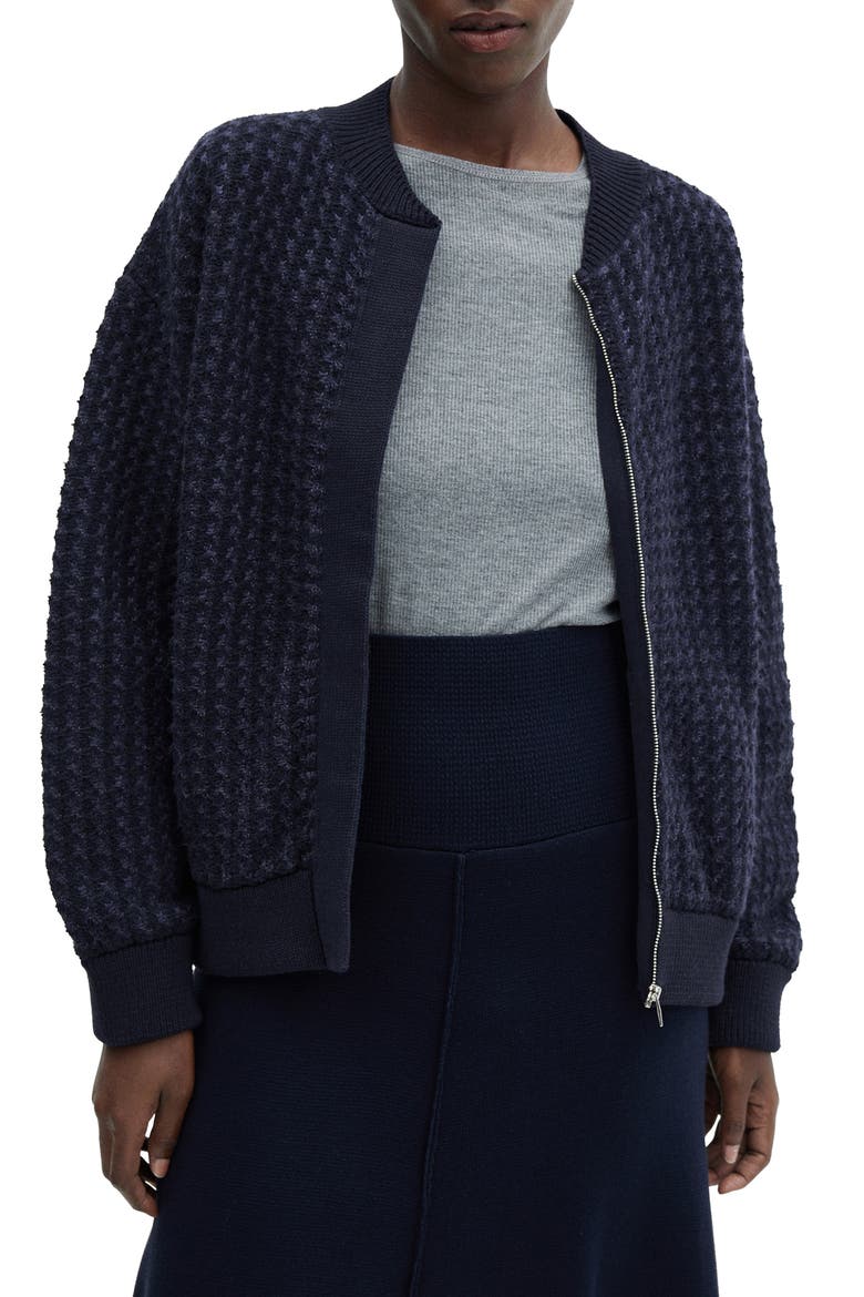 Knit Bomber Jacket, Main, color, BLUE