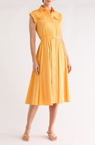 T Tahari Cap Sleeve Fit & Flare Shirtdress