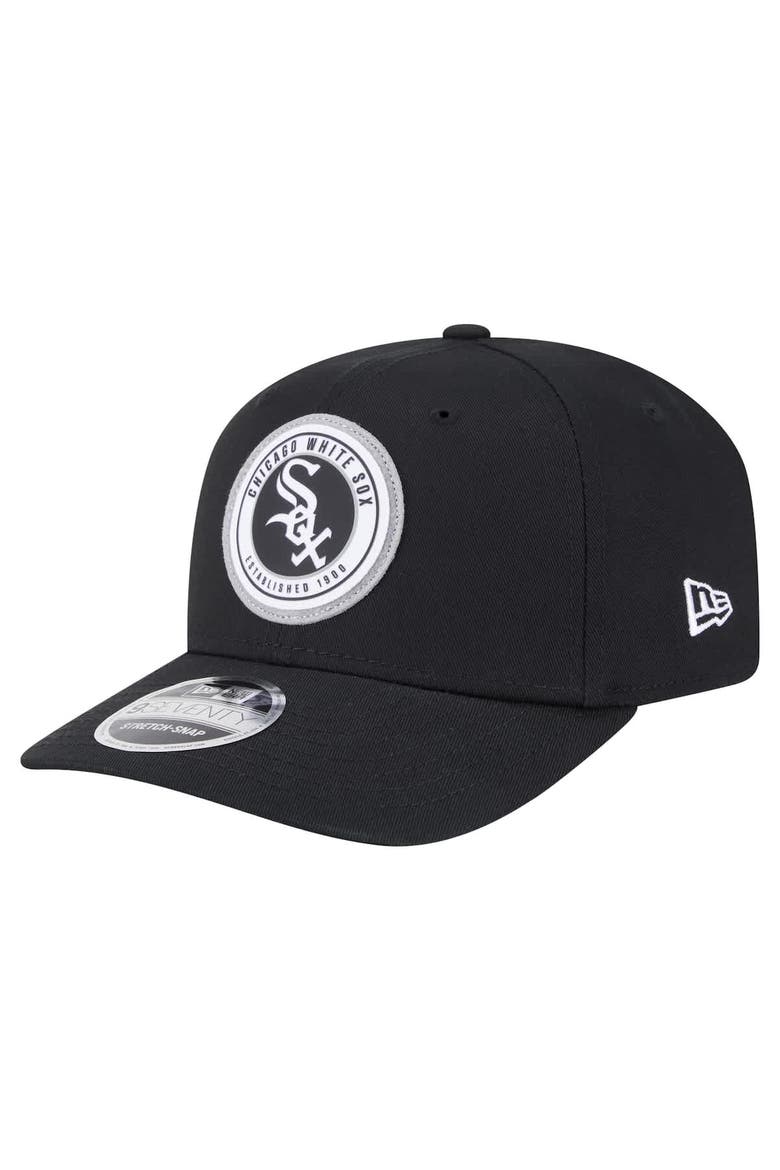 Men's New Era Black Chicago White Sox Circle Patch 9SEVENTY Stretch-Snap Hat, Main, color, Black