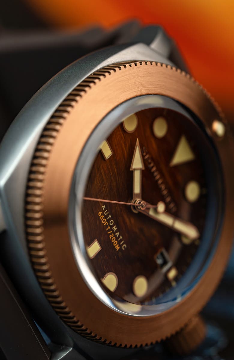 SPINNAKER Hull Titanium Bronze Automatic Lapidary Tiger's Eye Silicone Strap Watch, 42mm, Alternate, color, 