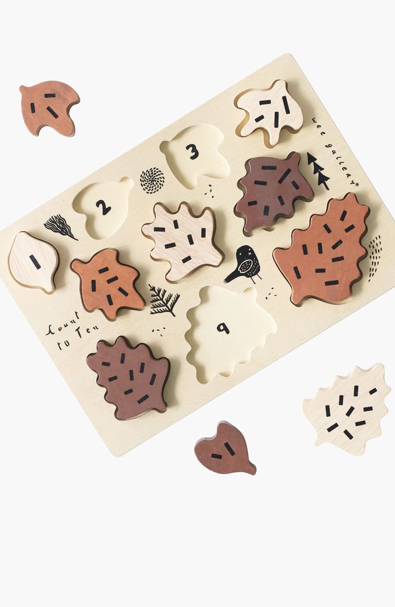 Wee Gallery Woodland Memory Game and Counting Leaves Wooden Tray Puzzle  Bundle, Alternate, color, Woodland