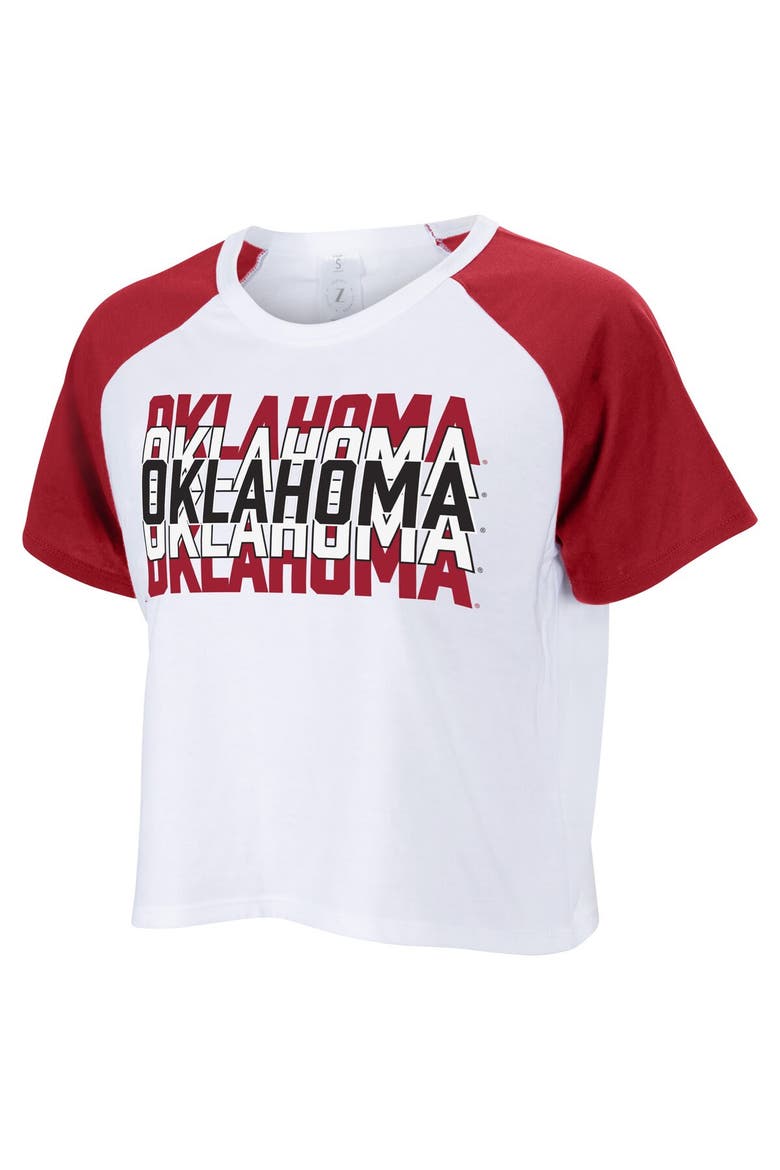 Women's ZooZatz White Oklahoma Sooners Colorblock Repeat Raglan Cropped T-Shirt, Main, color, White
