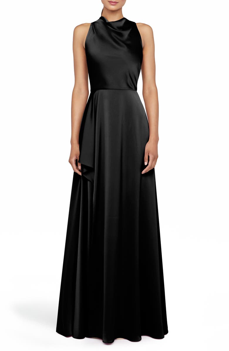 Theia Amara Cowl Neck Satin Gown, Main, color, 