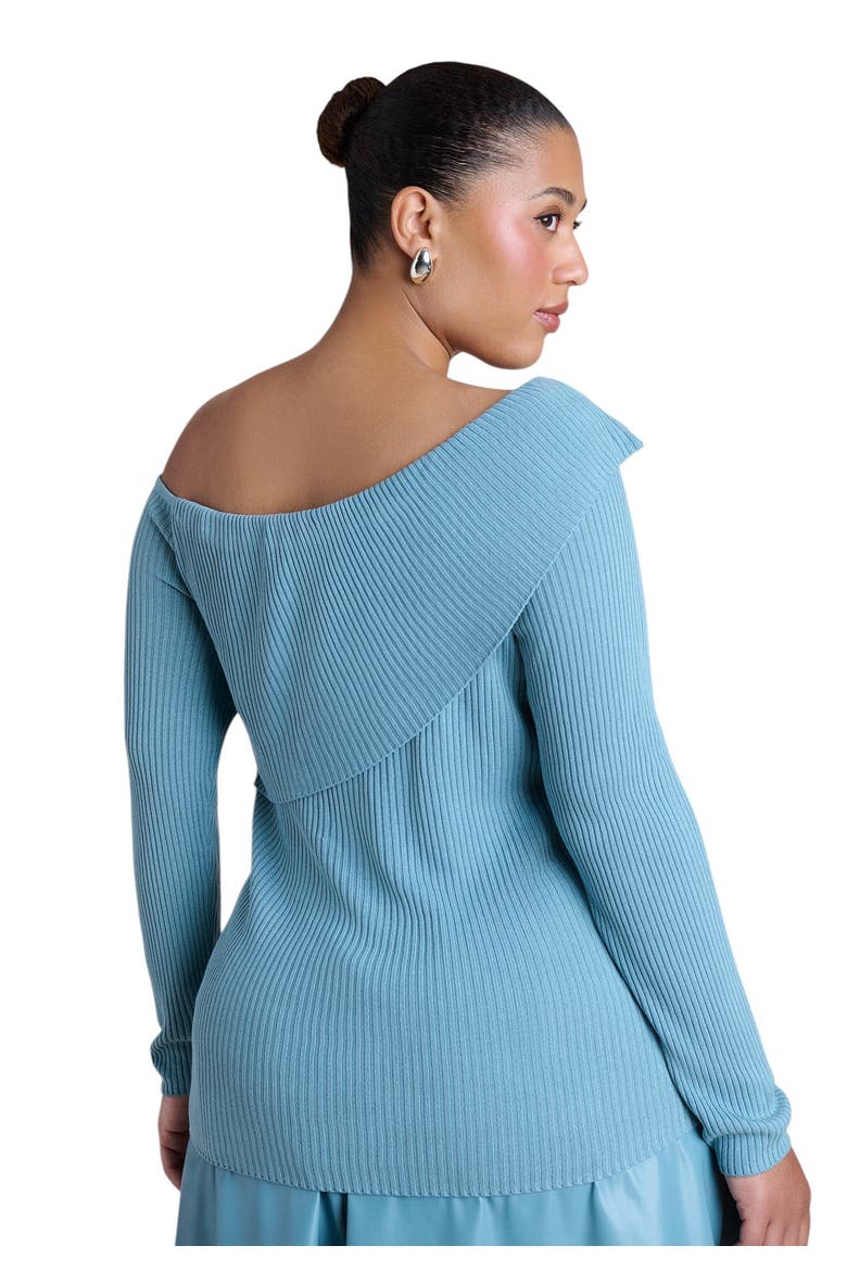 Ribbed Off The Shoulder Sweater (plus), Alternate, color, CAMEO BLUE