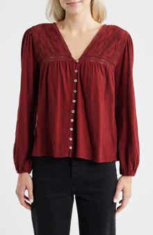 Lucky Brand Lace Yoke Peasant Top