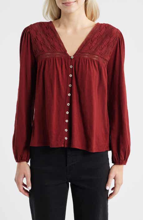 Lucky Brand Lace Yoke Peasant Top