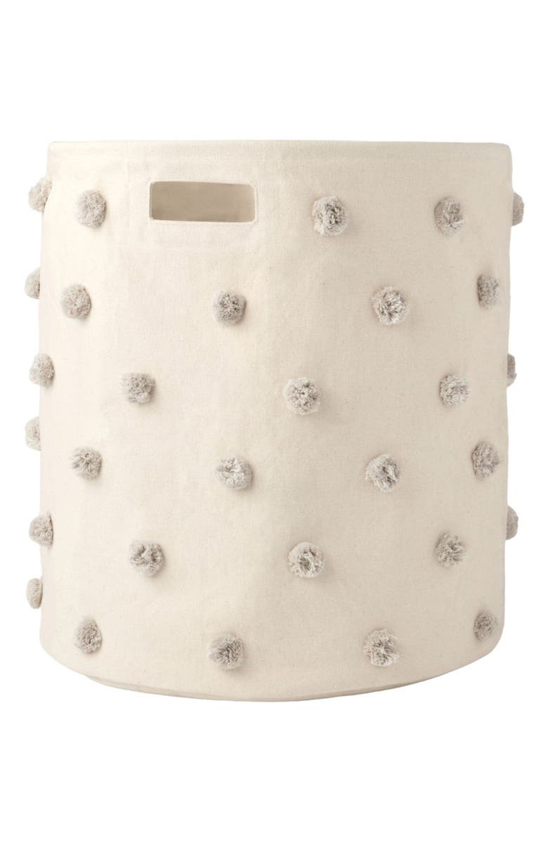 Pehr Pompom Cotton Canvas Hamper, Main, color, Grey