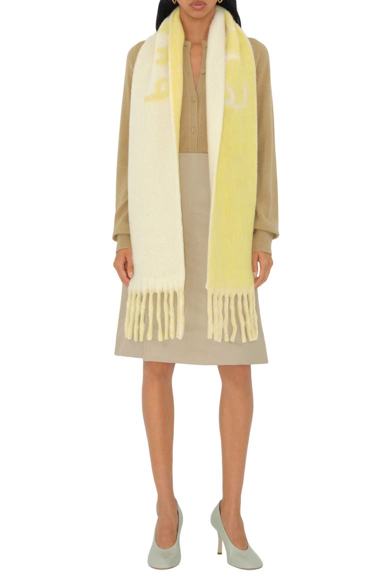 Logo Text Jacquard Reversible Alpaca & Wool Blend Fringe Scarf, Alternate, color, SANDSTONE