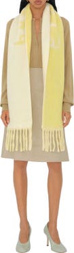 Burberry Logo Text Jacquard Reversible Alpaca & Wool Blend Fringe Scarf