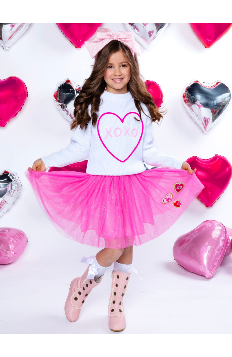 Mia Belle Girls Embroidered Sweater and Heart Patch Tutu Skirt Set, Alternate, color, Pink