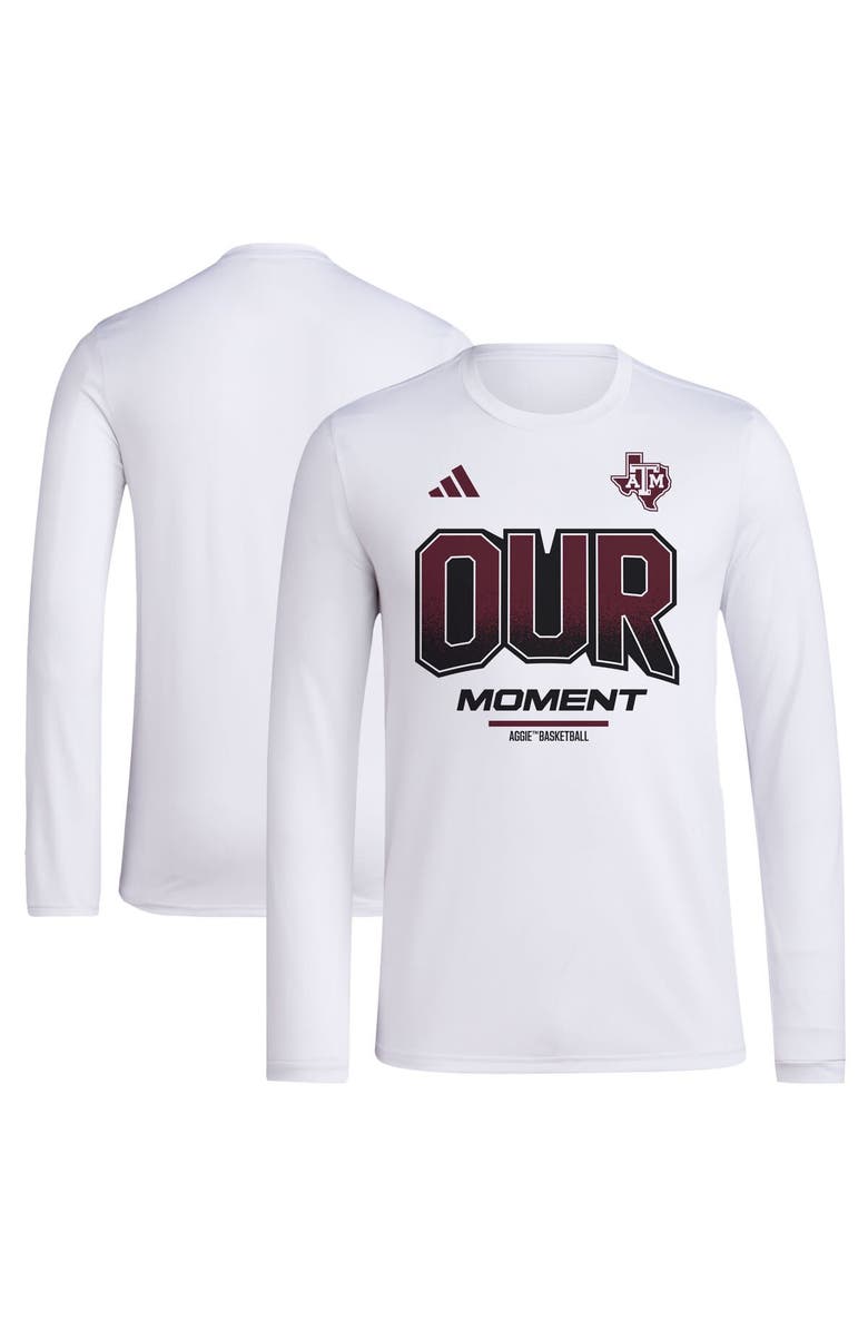 adidas Unisex adidas White Texas A&M Aggies 2024 On-Court Bench Our Moment Long Sleeve T-Shirt, Main, color,
