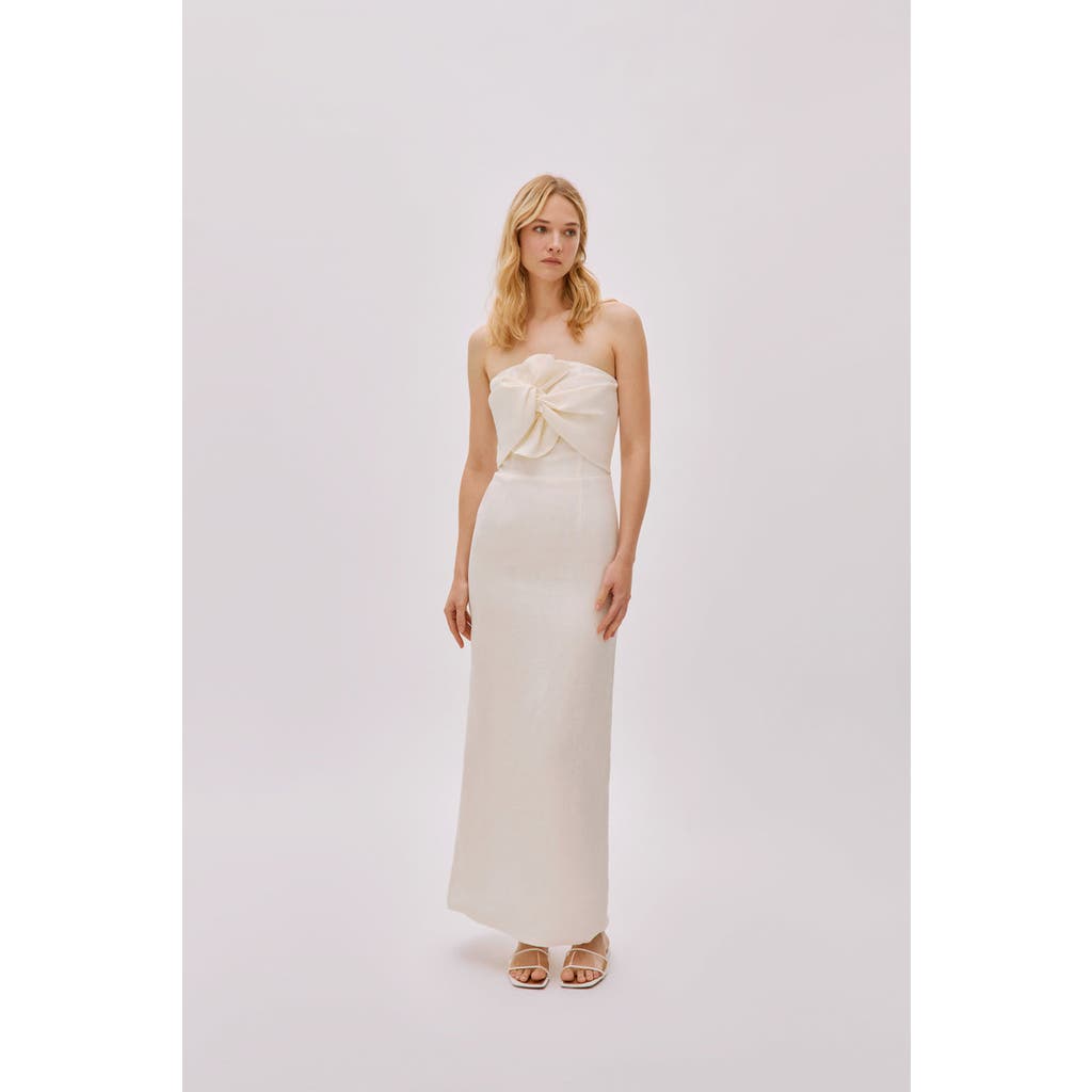 Labeca London Alaia White Linen Twist Maxi Dress In White