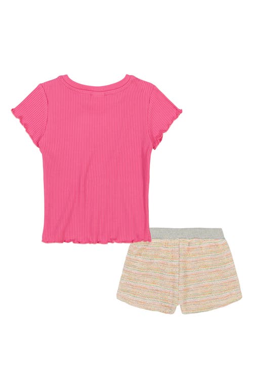 Roxy Kids' Rib Knit T-shirt & Stripe Shorts Set In Pink