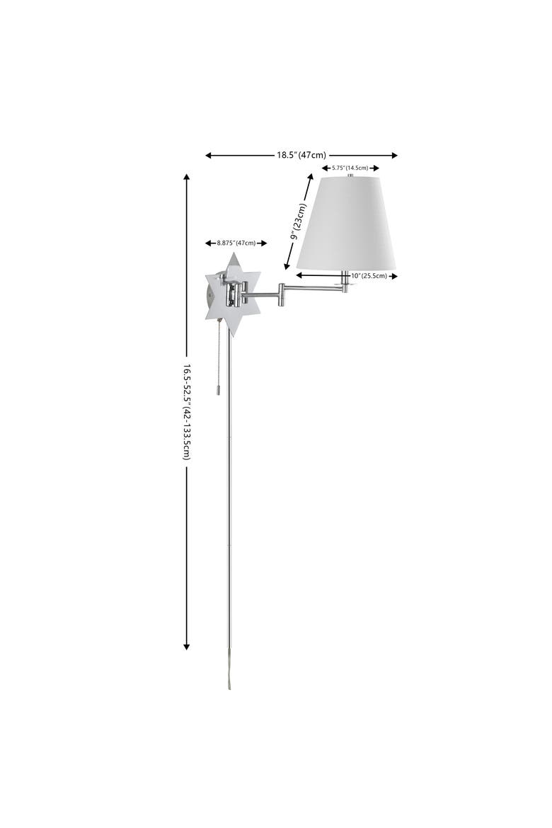 David 1-Light Modern French Country Swing Arm Plug-In or Hardwired Iron LED Star Wall Sconce with Pull-Chain and USB Charging Port, Alternate, color, Chrome/Grey