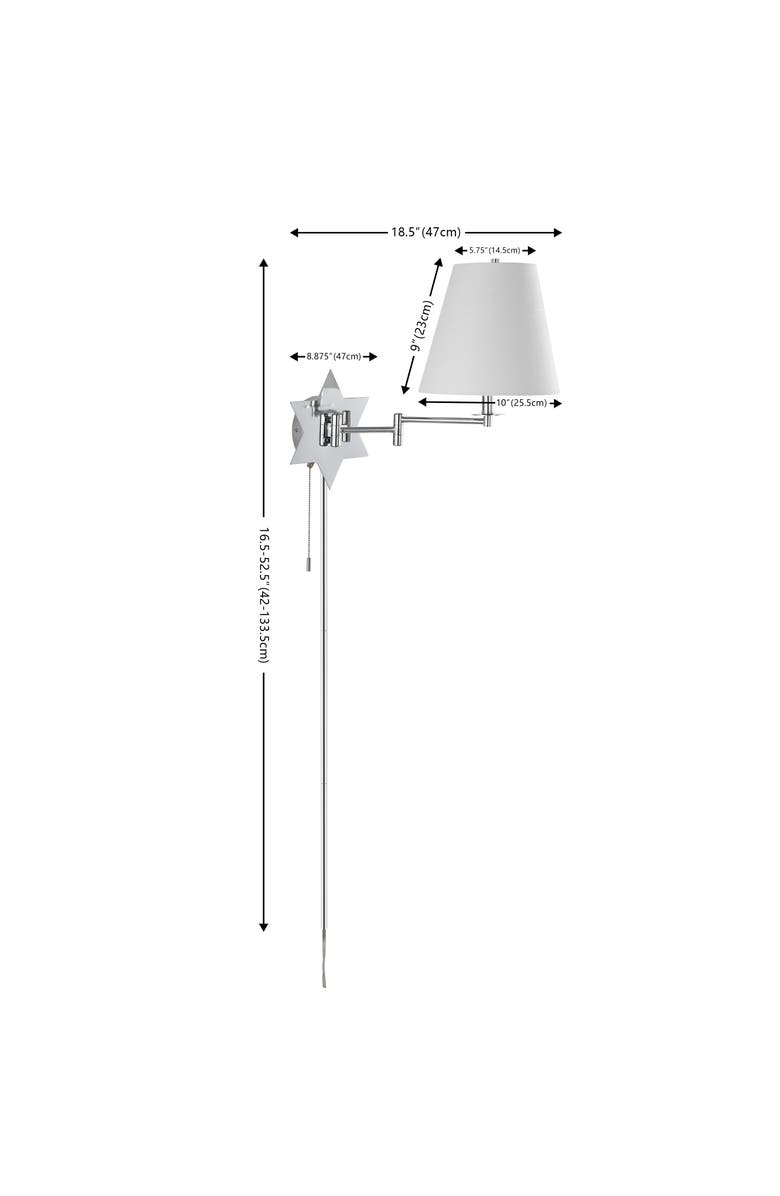 JONATHAN Y David 1-Light Modern French Country Swing Arm Plug-In or Hardwired Iron LED Star Wall Sconce with Pull-Chain and USB Charging Port, Alternate, color, Chrome/Grey