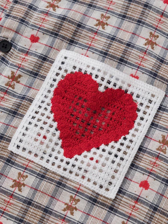 AELFRIC EDEN Crochet Heart Pocket Plaid Shirt | Nordstrom