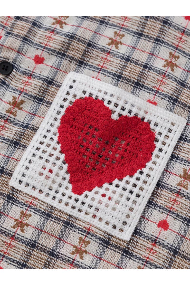Crochet Heart Pocket Plaid Shirt, Alternate, color, Red