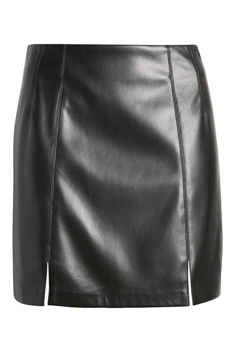 Faux Leather Miniskirt, Alternate, color, BLACK