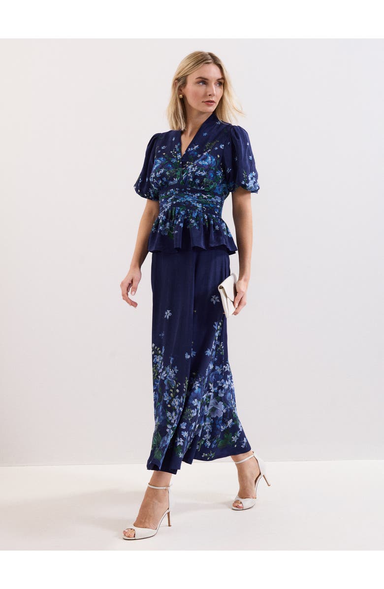 Phase Eight Safa Puff Sleeve Floral Blouse, Alternate, color, Navy