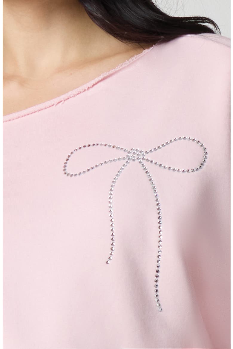 Crystal Bow Off the Shoulder Crop Sweatshirt, Alternate, color, BALLET SLIPPER
