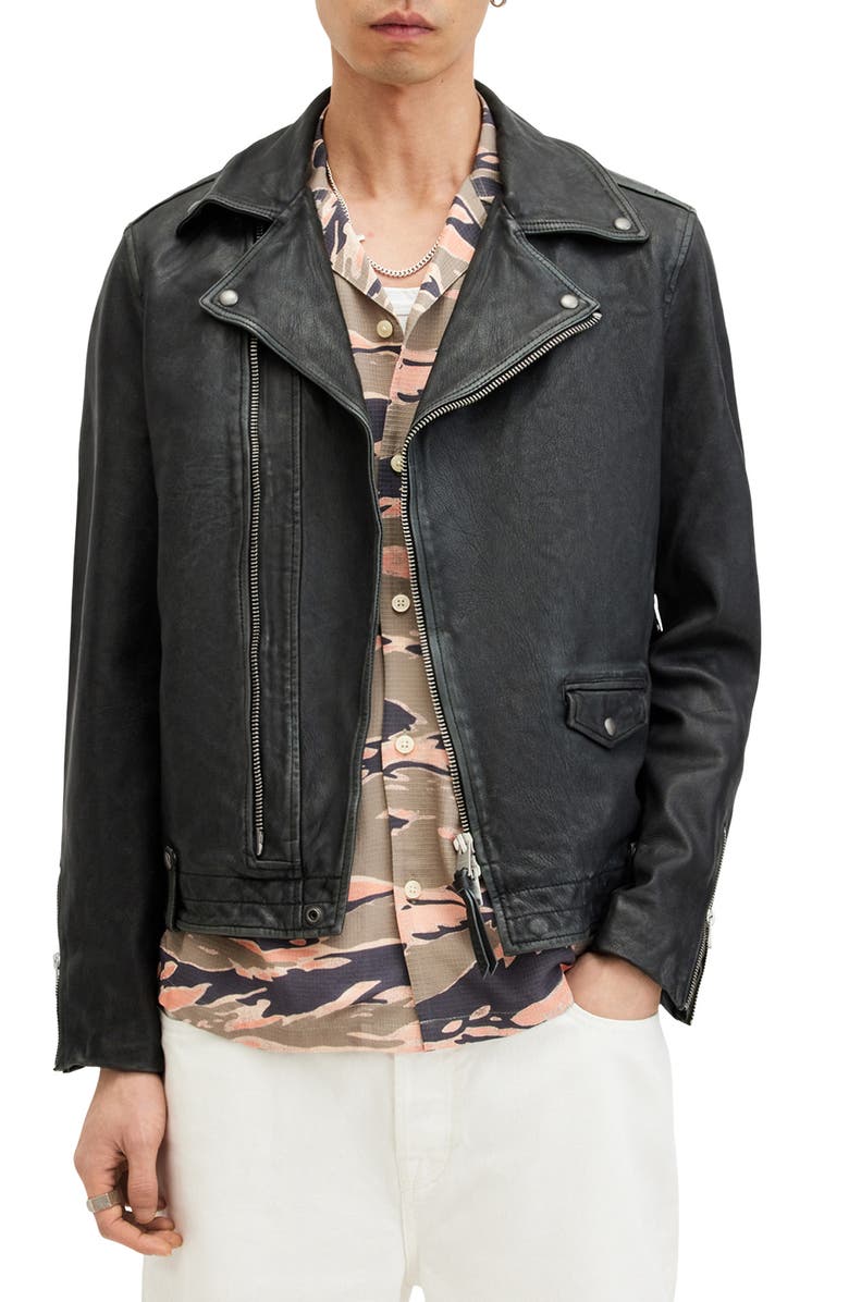 AllSaints Rosser Leather Biker Jacket, Main, color, 