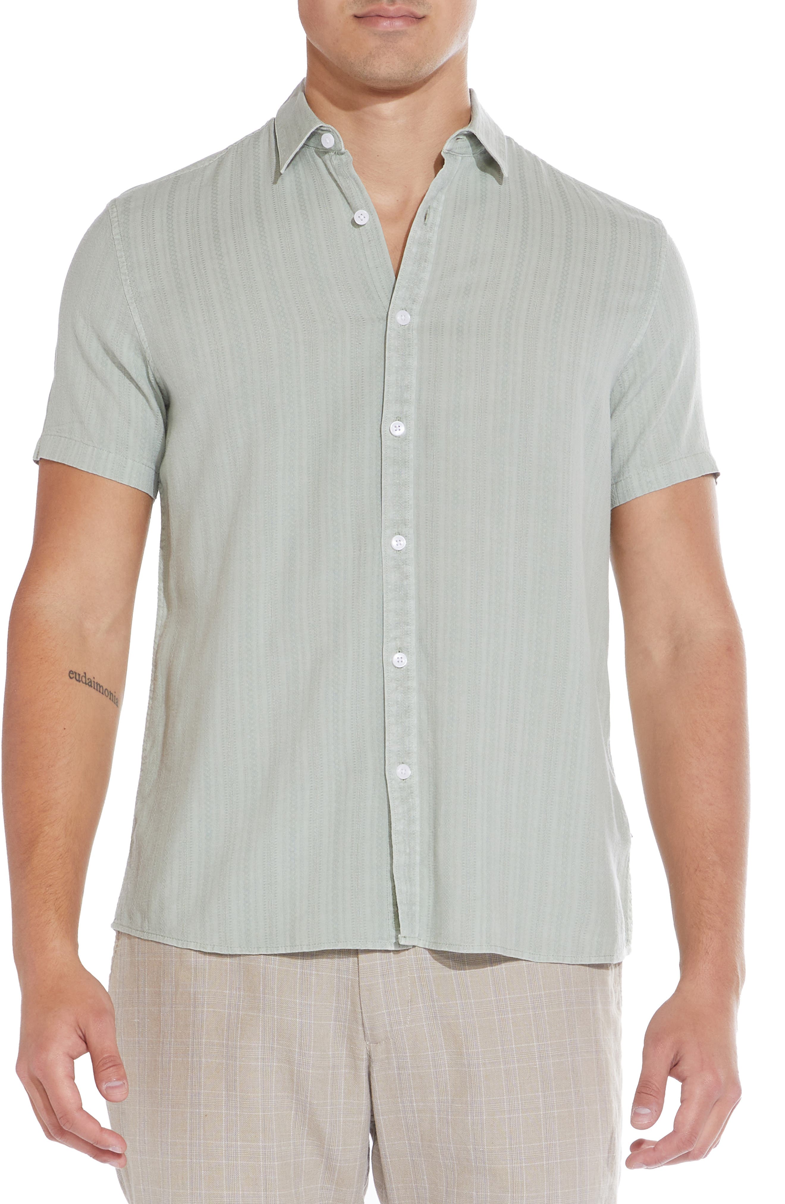 Civil Society Stripe Pattern Short Sleeve Cotton Button-Up Shirt