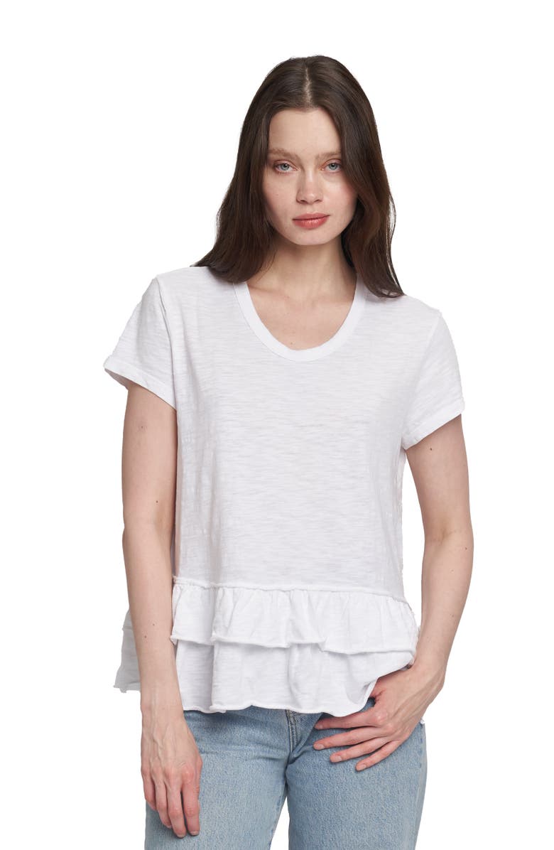 WILT Clothing Short Sleeve Double Tier Mock Hem Crew, Main, color, White