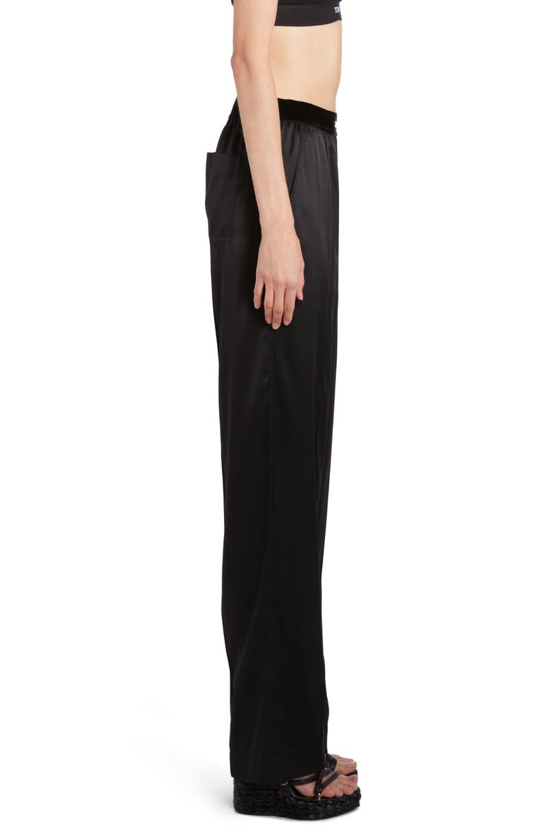 Stretch Silk Satin Pajama Pants, Alternate, color, BLACK