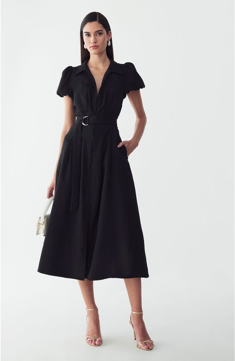 WILLA Eliza Midi Dress, Alternate, color, Black