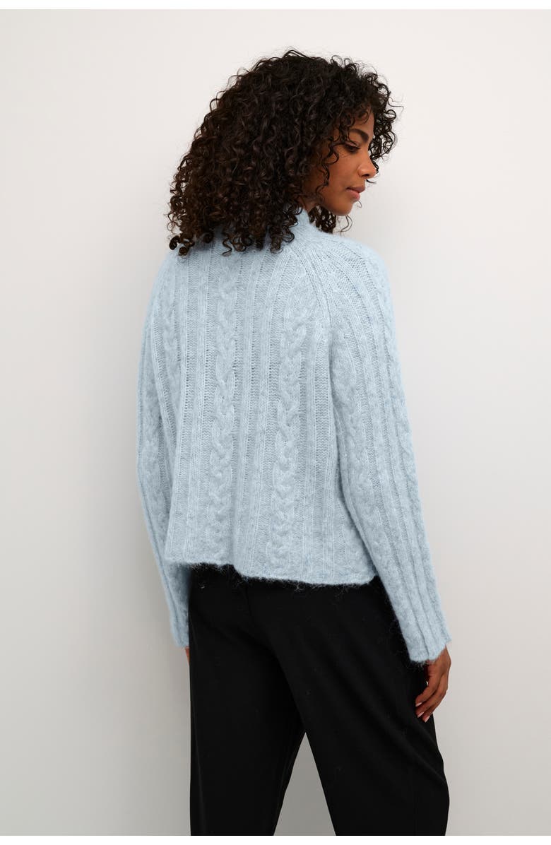 Kaffe KAnaja Cable Knit Funnel Neck Pullover, Alternate, color, Celestial Blue Melange