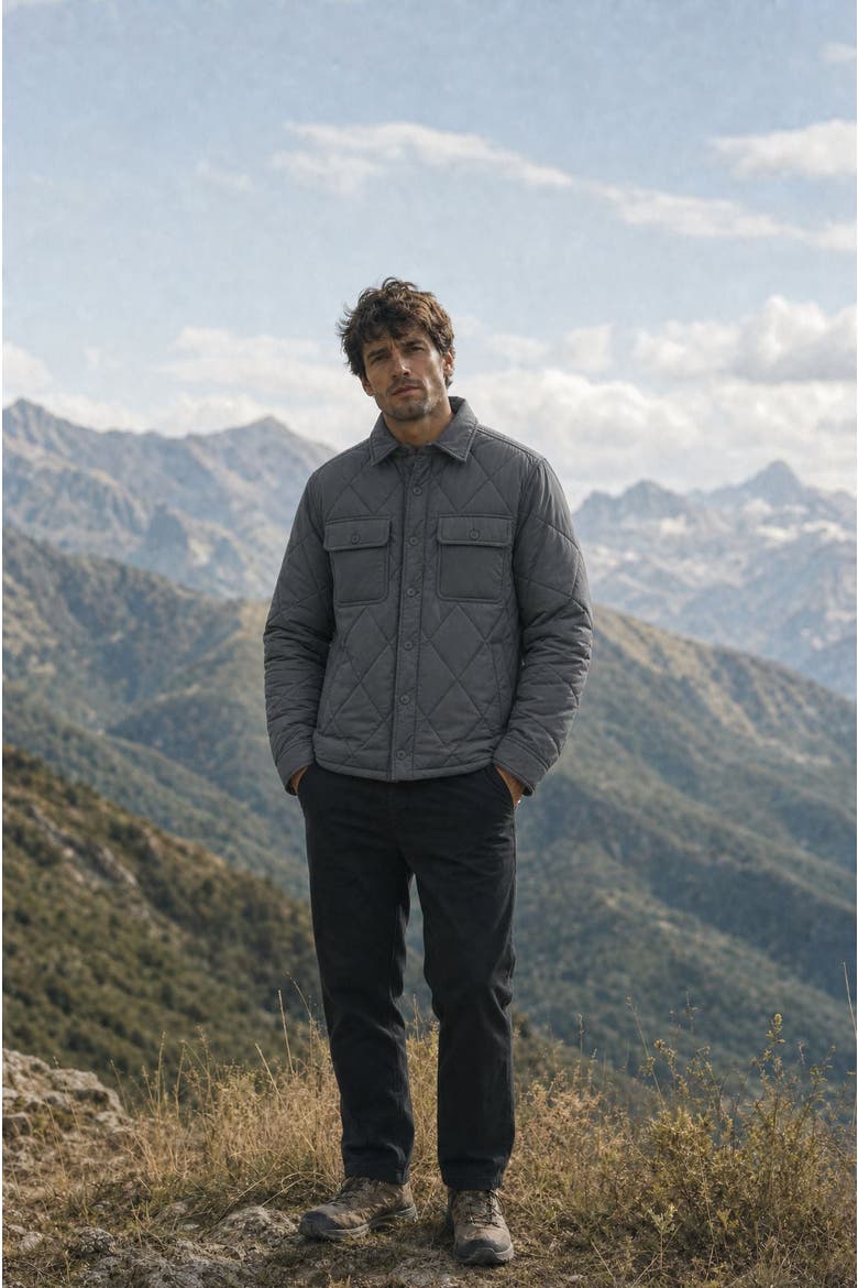 Lightweight Quilted Shirt Jacket, Alternate, color, Charcoal