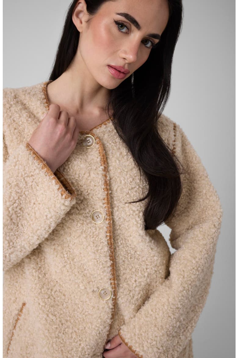 Mia Faux Shearling Coat, Alternate, color, DARK BEIGE
