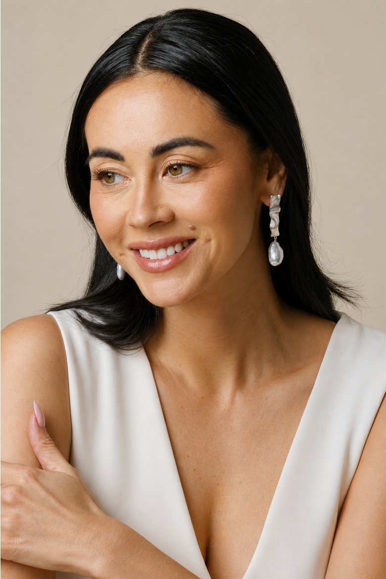 White Freshwater Baroque Pearl Reagan Earrings, Alternate, color, Sterling Silver