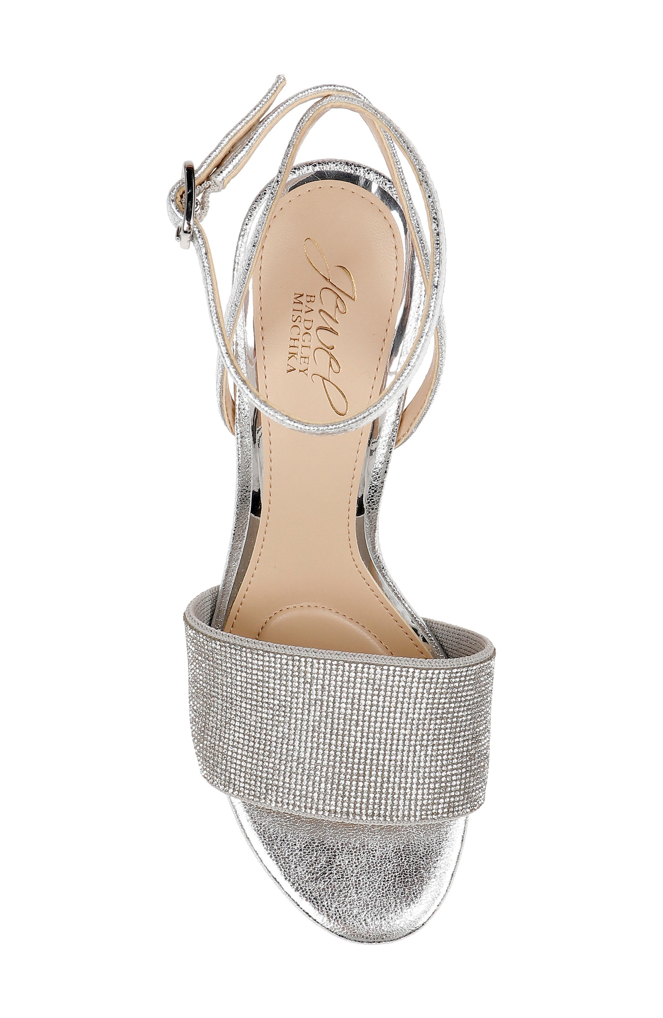 Jewel Badgley Mischka Hattie Ankle Strap Sandal, Alternate, color, Silver