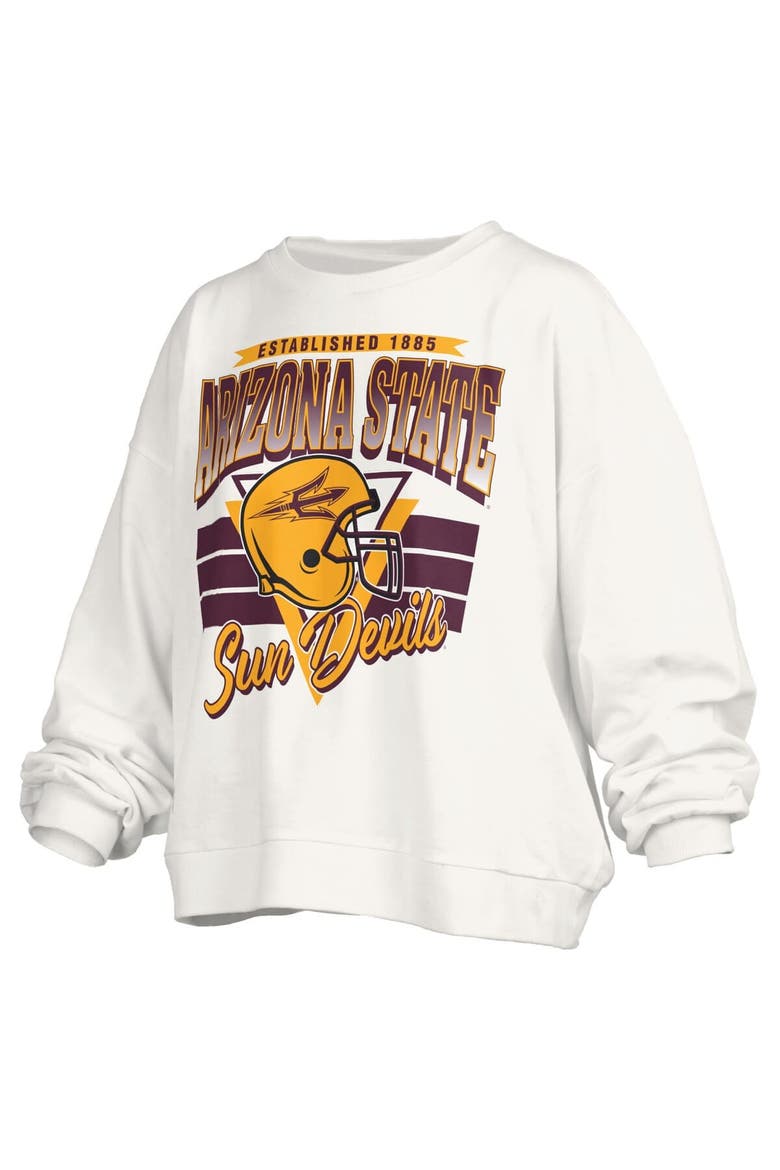 Women's Pressbox White Arizona State Sun Devils Oversized Janice Retro Waist-Length Pullover Sweatshirt, Alternate, color, White