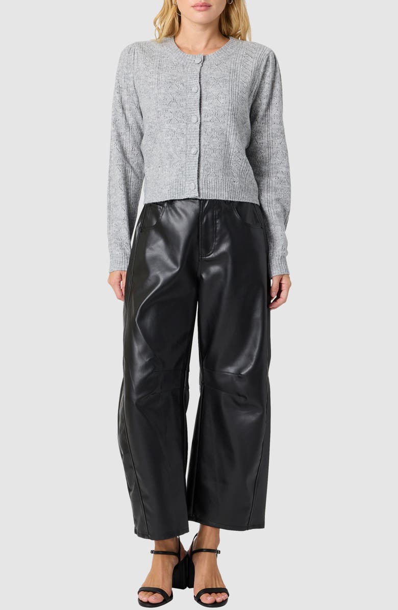 All in Favor Bow Pointelle Stitch Cardigan, Alternate, color, Heather Grey