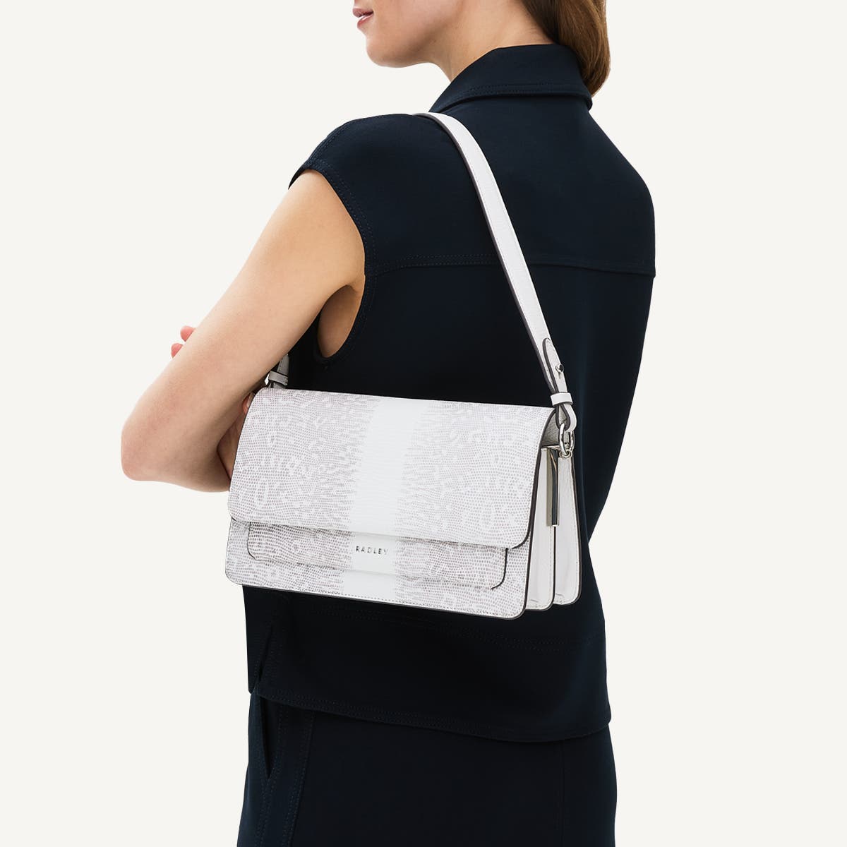 Radley Leather Lane - Faux Lizard Medium Flapover Shoulder Bag, Alternate, color, Bright White