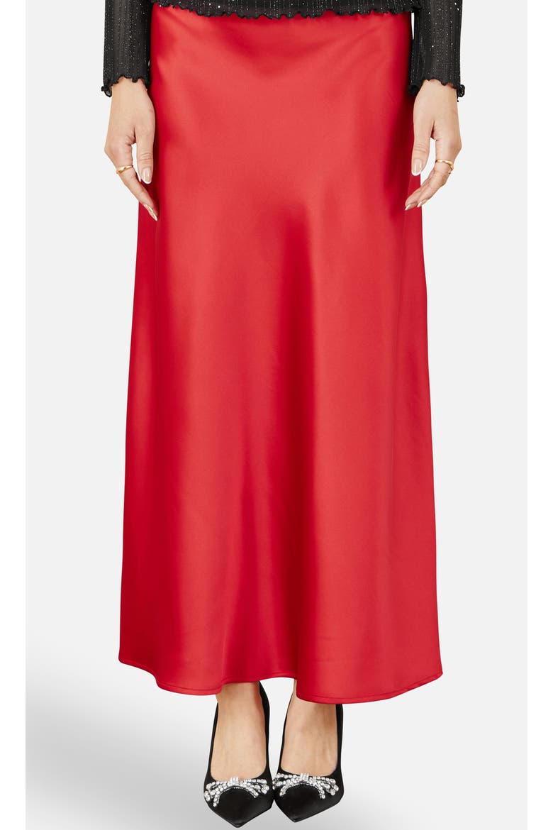 Satin Midi Skirt, Alternate, color, Red