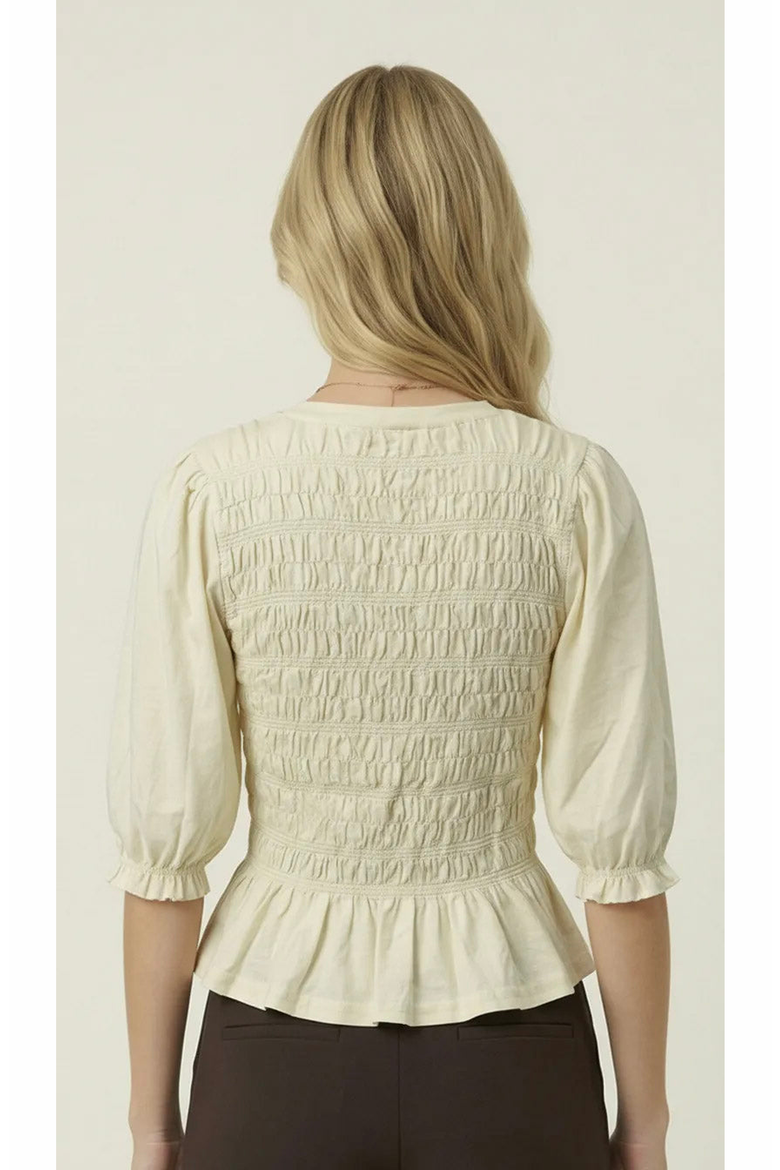 Smocked Peplum Puff Sleeve Blouse, Alternate, color, Cream