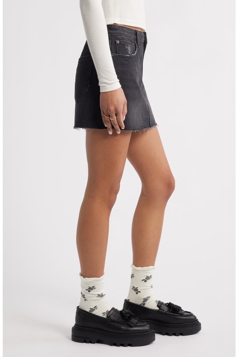 Raw Hem Denim Miniskirt, Alternate, color, WASHED BLACK