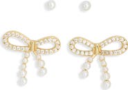 NORDSTROM RACK Set of 2 Faux Pearl & Cubic Zirconia Bow Stud Earrings