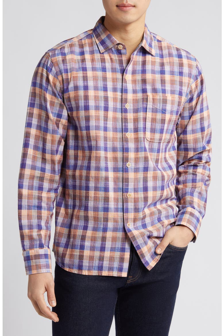 Sand Dune Check Woven Cotton Button-Up Shirt, Main, color, GUAVA ICE