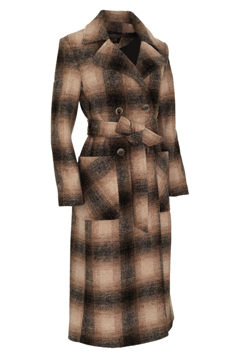 Aurora Plaid Wool Blend Wrap Coat, Alternate, color, BLACK/ MOCHA