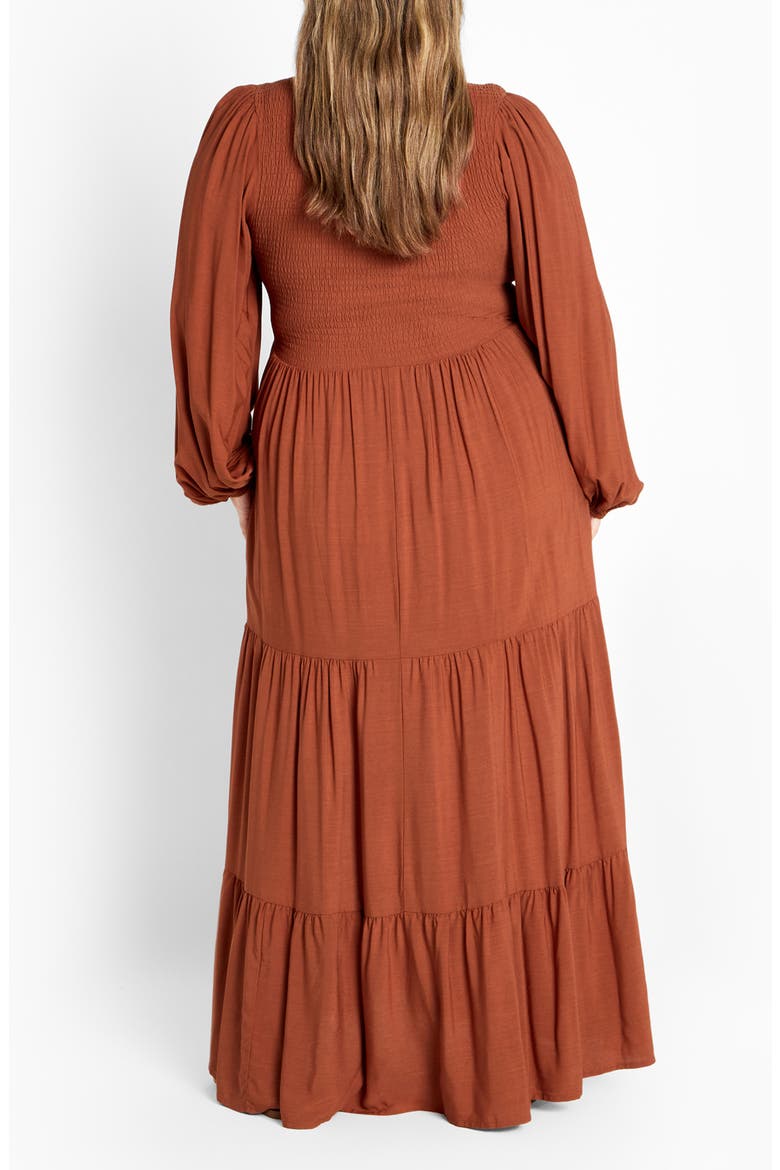 Leona Tiered Long Sleeve Maxi Dress, Alternate, color, TOFFEE
